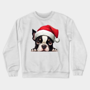 Christmas Peeking Boston Terrier Dog Crewneck Sweatshirt